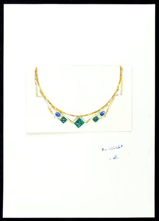 GIULIO ZANCOLLA Progetto per collana Anni '60 disegno di collana in oro,...