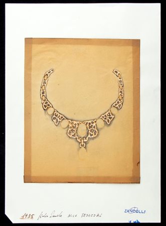 GIULIO ZANCOLLA Progetto per collana Anni '30 disegno di collana in oro e...