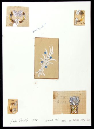 GIULIO ZANCOLLA Progetti per spille Anni '40 disegni di cinque spille....