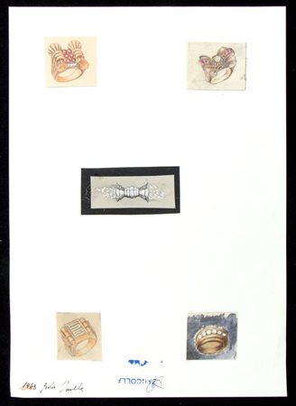 GIULIO ZANCOLLA Progetti per anelli e chiusura per collana Anni '40 disegni...