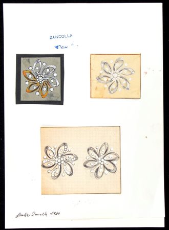 GIULIO ZANCOLLA Progetti per spille Anni '40 disegni di quattro spille con...