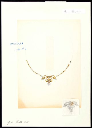 GIULIO ZANCOLLA Progetto per girocollo Anni '60 disegni di due centrali per...