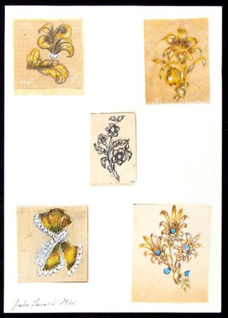 GIULIO ZANCOLLA Progetto per spille floreali Anni '40 disegni di cinque...