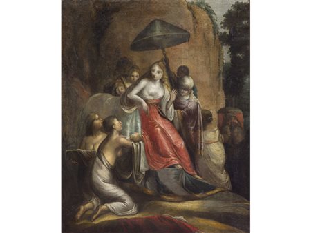 Scuola italiana (XVIII secolo) Il ritrovamento di Mosè Olio su tela 103x83 cm