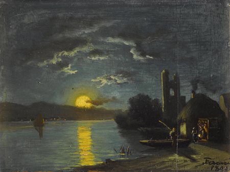 Giovanni Battista Ferrari (Brescia 1829-Milano 1906) Notturno sul lago d'Iseo...