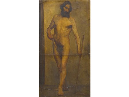 Umberto Franciosi (Brescia 1883-1917) Nudo maschile Olio su cartone Firmato...