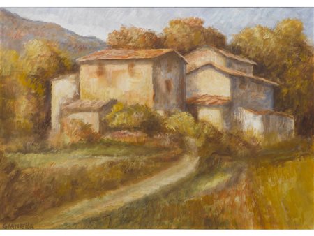 Gianni Gianella (1930-2005) Casolare Tempera su carta Firmato Misure 49x69 cm