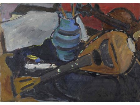 Alfredo Beltrame (Lipsia 1901-Milano 1996) Composizione con mandolino e...