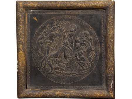 Scena mitologica (XIX Secolo) Cuoio Sbalzato Misura 20x20 cm