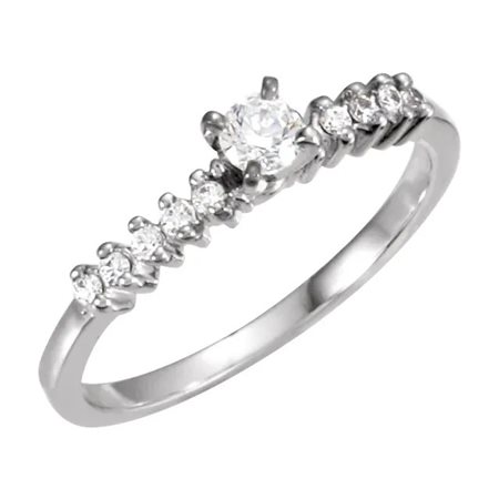 ANELLO IN ORO BIANCO 14K CON 1 DIAMANTE CENTRALE LAB GROWN E 10 LATERALI LAB GROWN - 4495 14K LAB