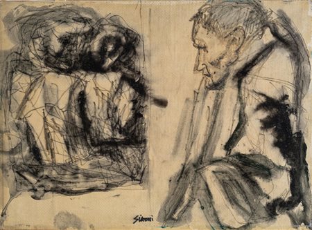 Mario Sironi (Sassari 1885 - Milano 1961), "Figure in due scomparti", 1950.