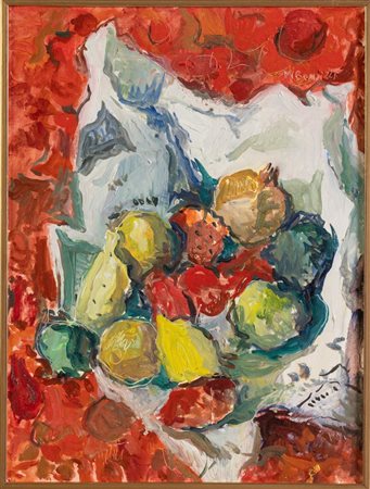 Mario Bonazzi (Bologna 1911 - 1994), "Natura morta con frutta".