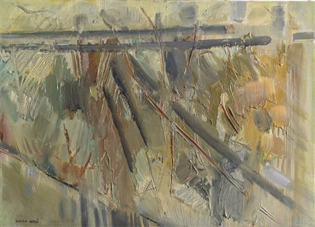 Ilario Rossi (Bologna 1911 - 1994), "Paesaggio verde grigio", 1958.