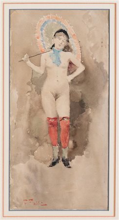 Fabio Fabbi (Bologna 1861 - Casalecchio di Reno 1945), "Nudo con ombrellino".