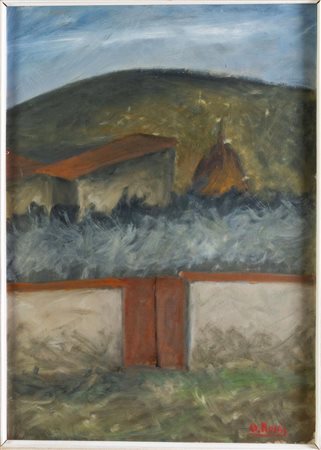Ottone Rosai (Firenze 1895 - Ivrea 1957), "Il cancello rosso. Paesaggio di sera”. 