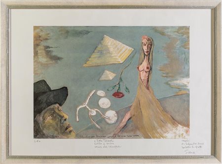 Sergio Vacchi (Castenaso, 1925 - Siena, 2016), "Studio per Francisco Goya e la sua rosa rossa", 2001.