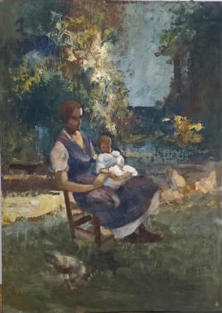 Mamma con bambino in giardino