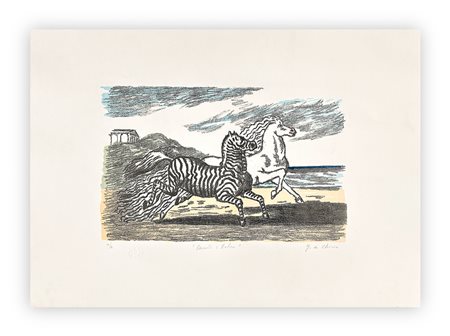 GIORGIO DE CHIRICO (1888-1978) - Cavallo e zebra, 1974