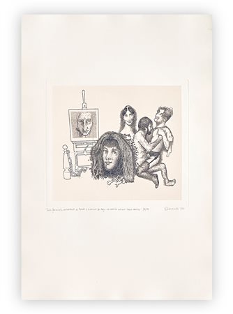 GIUSEPPE GUERRESCHI (1929-1985) - Testa femminile, autoritratto di Füssli, 1981
