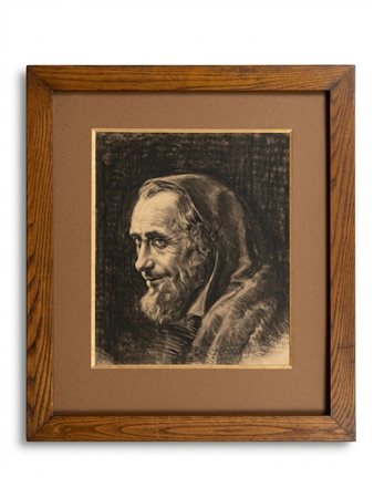 Ritratto di anziano frate carboncino e sfumino su carata fine XIX secolo