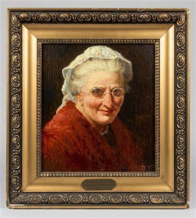 Dipinto olio su tavoletta "Femme de Pecheur" di David Thomas, firmato con sigla D.T. – cm 25x23
