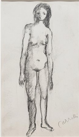 Attilio Carrelli, Nudo femminile stante, carboncino su carta Fabriano