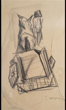Attilio Carreri - Composizione futurista Disegno originale a carboncino su carta