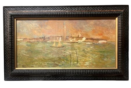 Alessandro Milesi (1856-1945) Veduta della Laguna Veneziana Olio su Tela 1887