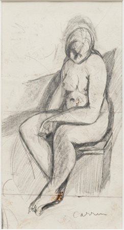 Attilio Carreri, Nudo femminile seduto disegno a grafite e carboncino su carta raffigura un nudo femminile