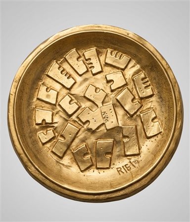 Leon Ribi, Rilievo Circolare Astratto, Bronzo Dorato,1974