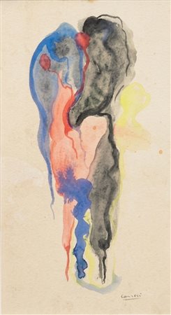 Attilio Carreri (1918 - 1990) acquerello astratto su carta 