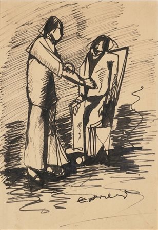 Attilio Carreri - Disegno espressionista a inchiostro su carta
