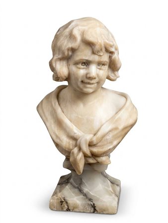 Scultura in alabastro scolpito raffigurante un giovane fanciulla sorridente