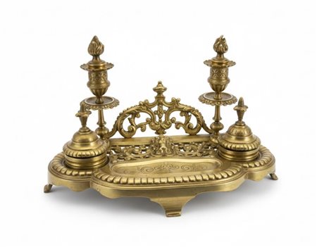 Calamaio Monumentale "Ecritoire" in Bronzo Dorato – Gusto Luigi XV cm 33x16x20