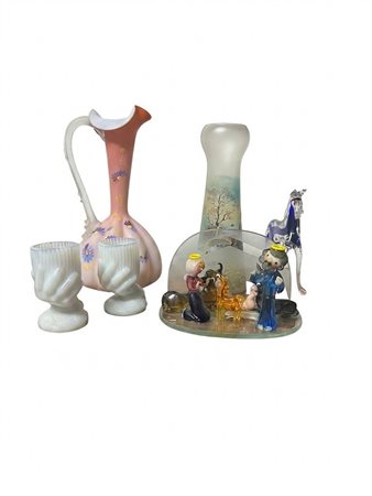 Lotto di vetri d'arte decorativi e figurine in vetro veneziano lavorate a lume