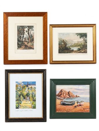 Lotto di opere d'arte incorniciate raffiguranti paesaggi