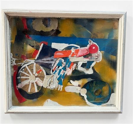 Scuola Europea, XX Secolo, Composizione Astratta con Motocicletta in Tecnica Mista 28x15