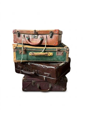 Lotto di valige viaggiate vintage del XX secolo