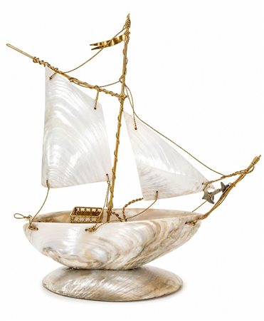 Set da scrivania raffigurante veliero in madreperla e ottone, stile Napoleone III 