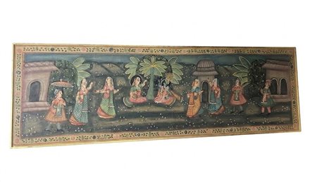 Grande Dipinto Narrativo su tessuto – Scena di Corte Indiana in Stile Mughal