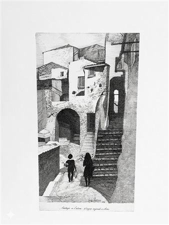 Luigi Arbore (XX secolo), Carrugio a Laigueglia, 1978, disegno originale a china