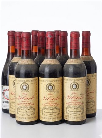 Lotto di 9 bottiglie di vino Nebbiolo Valfieri di Marengo-Lugniere, Alba, annate 1971 e 1974