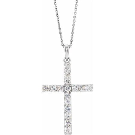 COLLANA CON CROCE IN ORO BIANCO 14K E DIAMANTI LAB GROWN - R42308_LAB