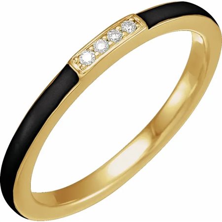 ANELLO IN ORO GIALLO 14 K CON DIAMANTE NATURALE DA 0,03 K E SMALTO NERO. - 688836