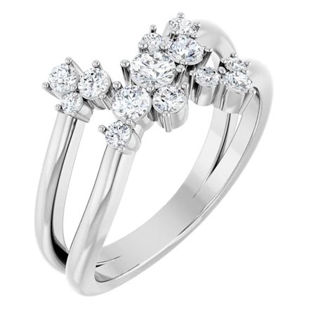 ANELLO BYPASS IN ORO BIANCO 14 K CON GRAPPOLO DI DIAMANTI NATURALI DA 0,50 CT - 123824