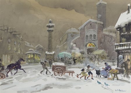 FALZONI GIULIO Marmirolo 1900 - Milano 1978Vecchia Milano, Piazza S....
