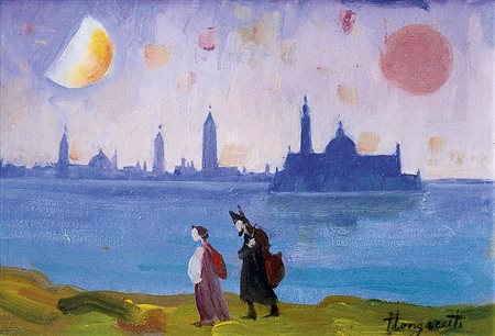 LONGARETTI TRENTO Treviglio (BG) 27/09/1916Viandanti sulla laguna e l'isola...