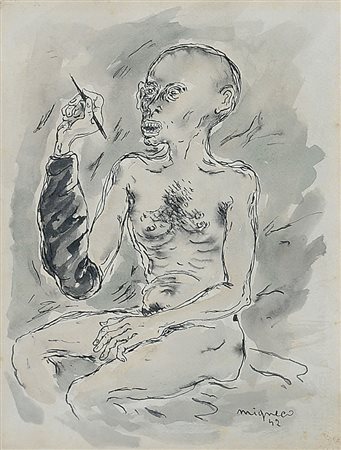 MIGNECO GIUSEPPE Messina 09/02/1908 - Milano 28/02/1997Figura, 1942gouache su...