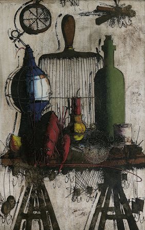 PICINNI GENNARO Bari 1933Natura morta con aragostatecnica mista su tavola cm...