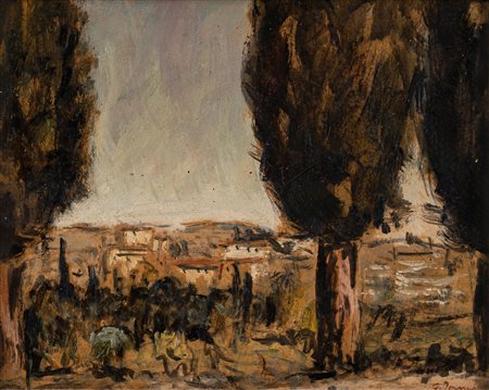 Veduta con cipressi